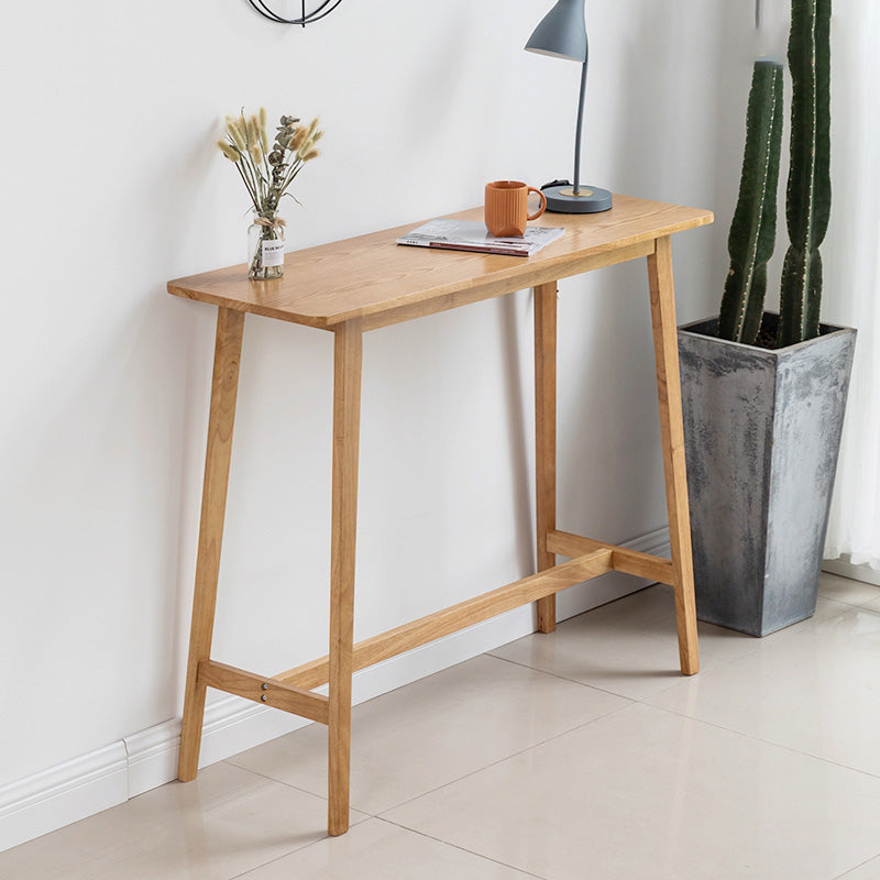 Rectangle Solid Wood Counter Height Table Modern Trestle Base in Brown and Natural