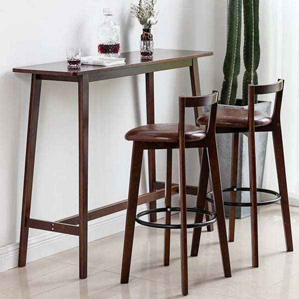 Rectangle Solid Wood Counter Height Table Modern Trestle Base in Brown and Natural