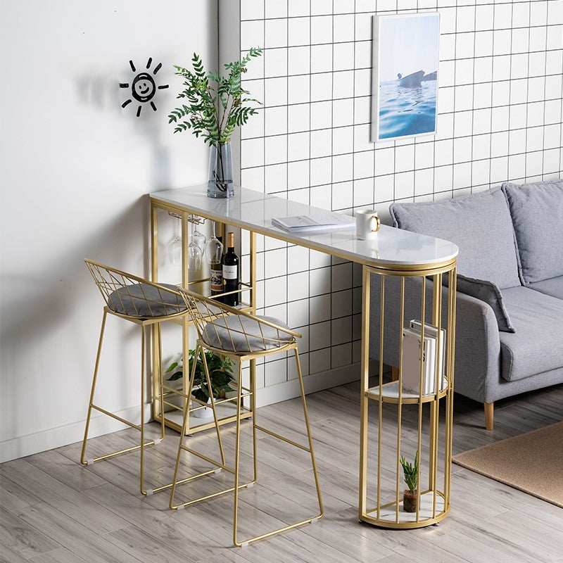 Free Form Stone Top Bar Table Modern Double Pedestal Bar Table with Wine Glass Holders