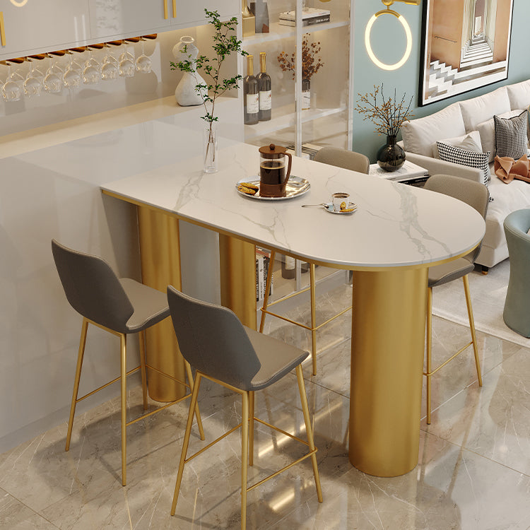 Modern Stone and Iron Counter Height Table Free Form Bar Table with 3 Legs