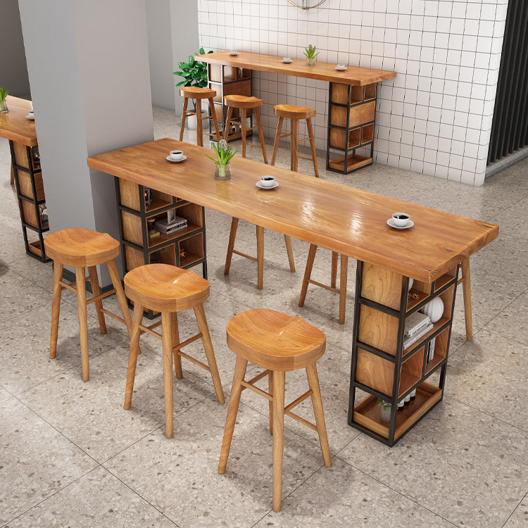 Rectangle Pine Solid Wood Bar Table Industrial Bar Table with Storage Base