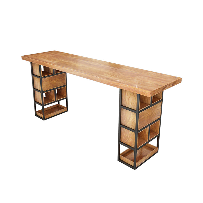 Rectangle Pine Solid Wood Bar Table Industrial Bar Table with Storage Base