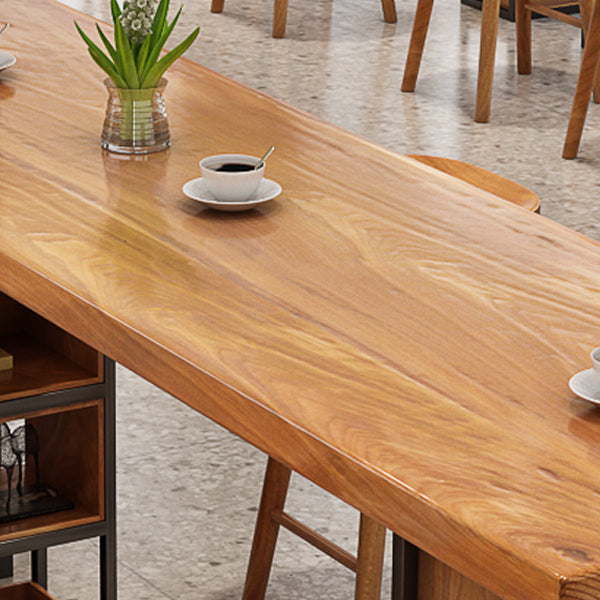 Rectangle Pine Solid Wood Bar Table Industrial Bar Table with Storage Base