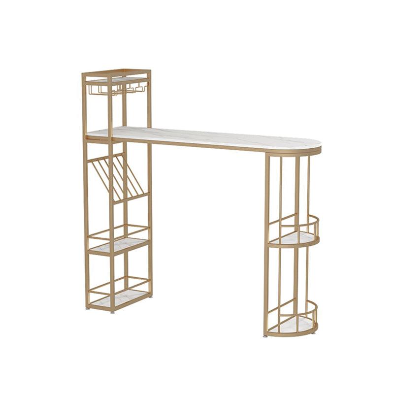 Iron Storage Base Bar Dining Table Modern Bar Table with Wine Glass Holders and Wine Rack