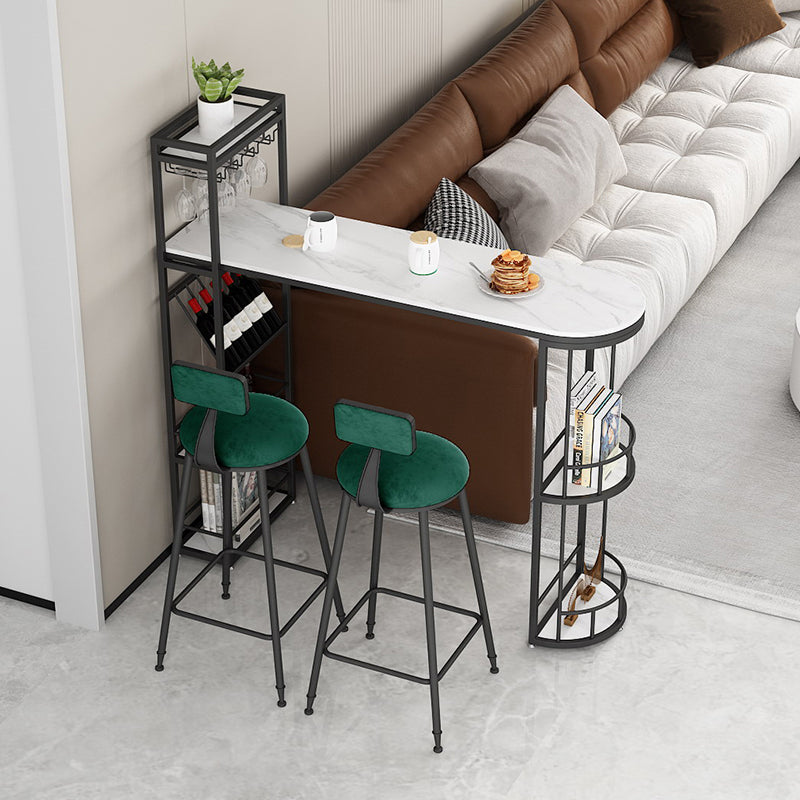 Iron Storage Base Bar Dining Table Modern Bar Table with Wine Glass Holders and Wine Rack