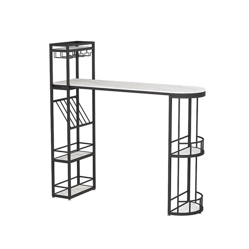 Iron Storage Base Bar Dining Table Modern Bar Table with Wine Glass Holders and Wine Rack