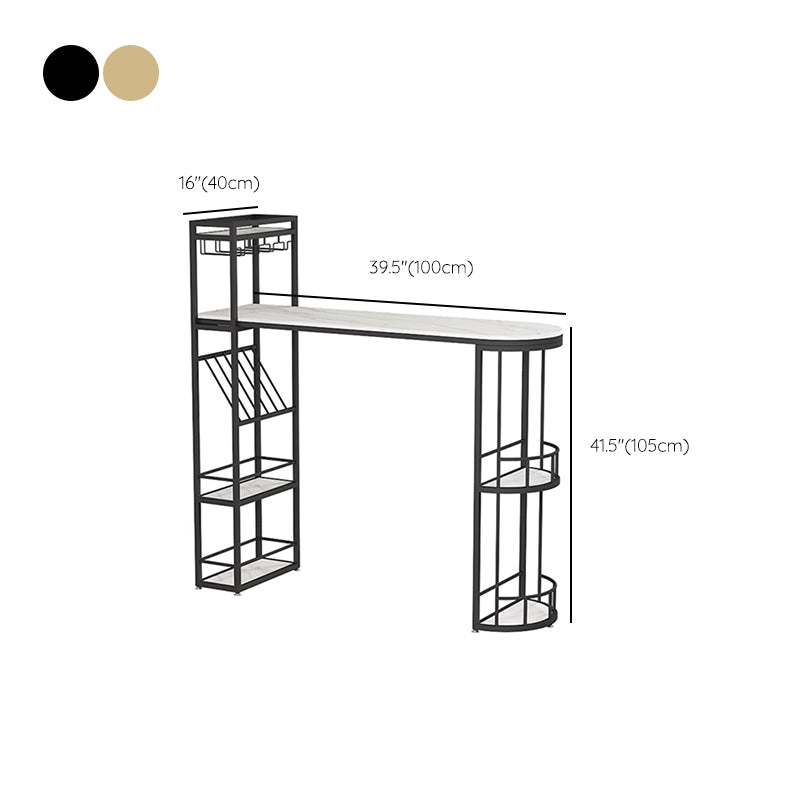 Iron Storage Base Bar Dining Table Modern Bar Table with Wine Glass Holders and Wine Rack