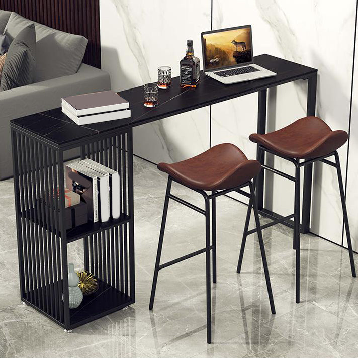 Industrial Stone Top Bar Dining Table Rectangle Bar Table with Storage Base