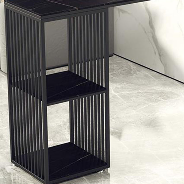 Industrial Stone Top Bar Dining Table Rectangle Bar Table with Storage Base