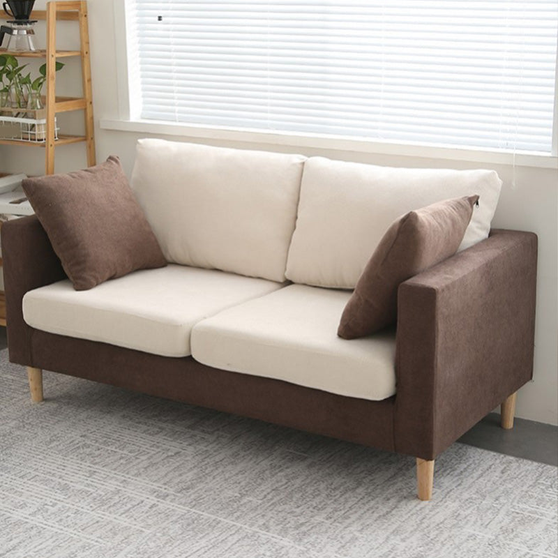 Contemporary Sofa with 2 Pillows Square Arm Living Room Fabric Seating