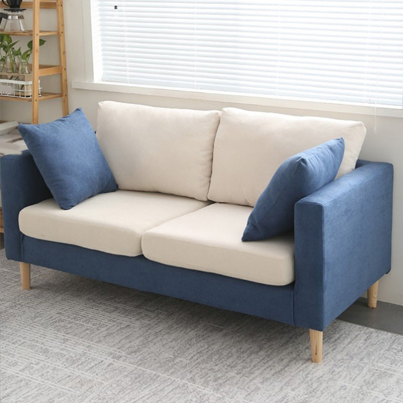 Contemporary Sofa with 2 Pillows Square Arm Living Room Fabric Seating