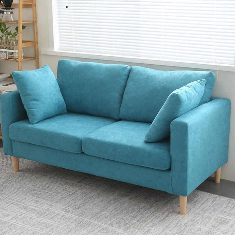 Contemporary Sofa with 2 Pillows Square Arm Living Room Fabric Seating