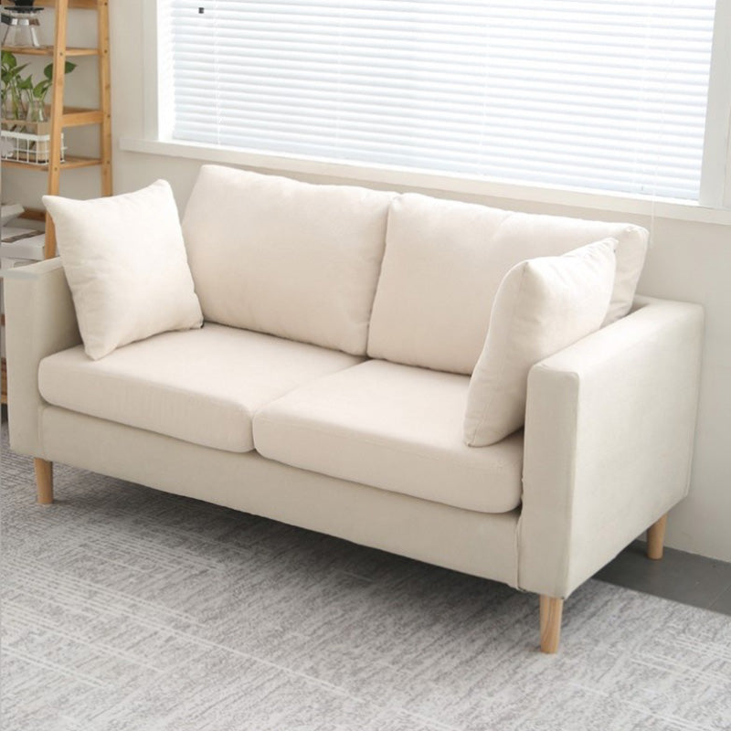 Contemporary Sofa with 2 Pillows Square Arm Living Room Fabric Seating