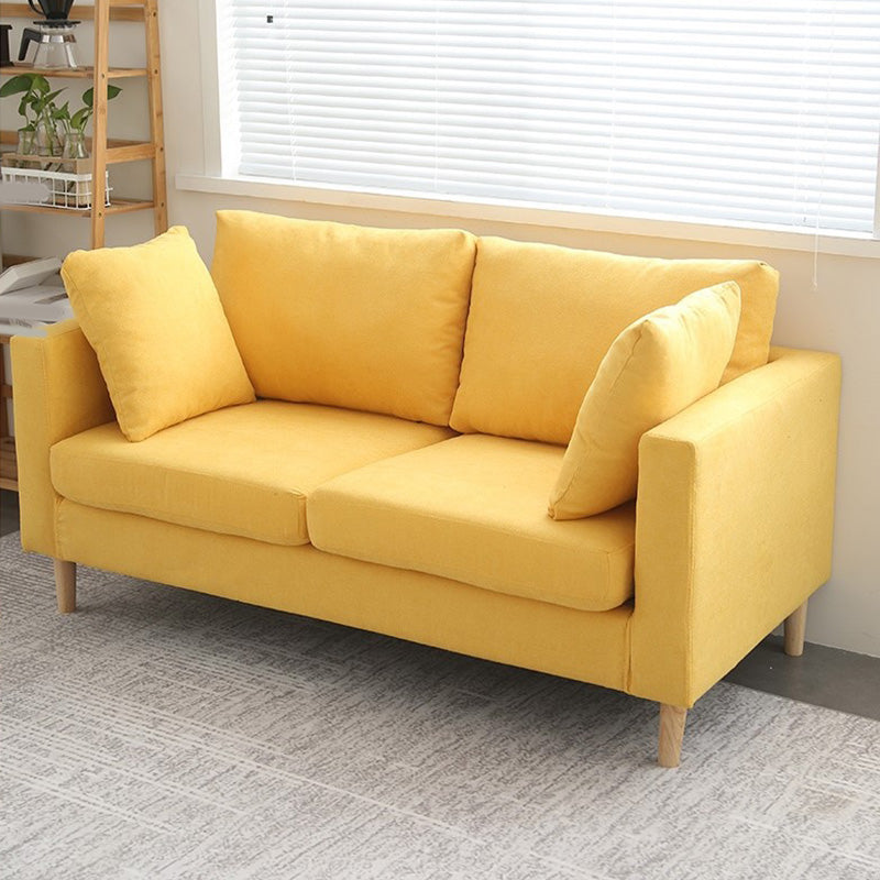 Contemporary Sofa with 2 Pillows Square Arm Living Room Fabric Seating