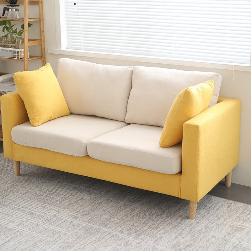 Contemporary Sofa with 2 Pillows Square Arm Living Room Fabric Seating