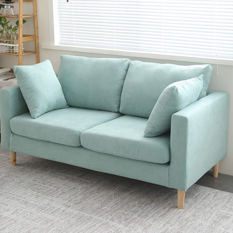 Contemporary Sofa with 2 Pillows Square Arm Living Room Fabric Seating