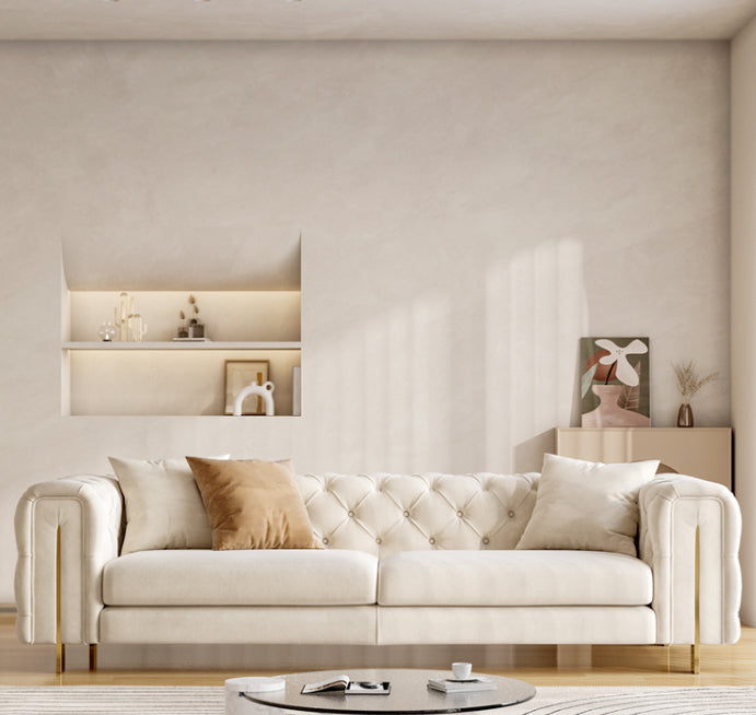 Contemporary Velet Seating Tufted Back Square Arm Sofa for Living Room