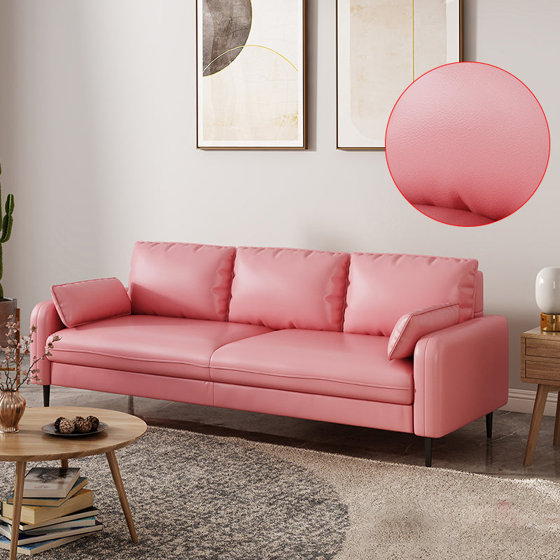 Contemporary Faux Leather Pillows Square Arm Living Room 3 Seater Seating