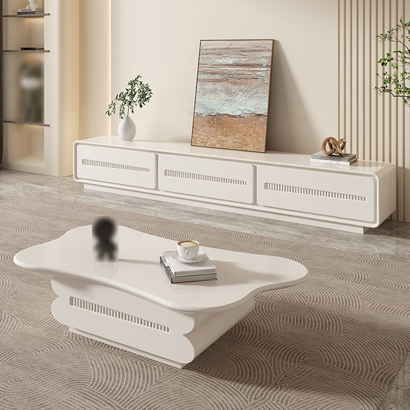 Modern Coffee Table White Wood Free Form Single Coffee Table with 2 Drawers