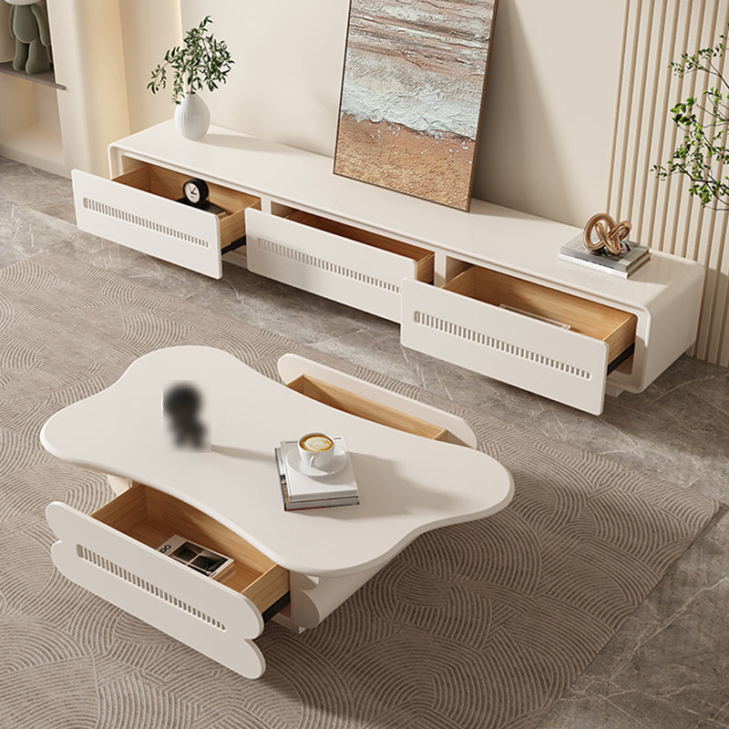 Modern Coffee Table White Wood Free Form Single Coffee Table with 2 Drawers