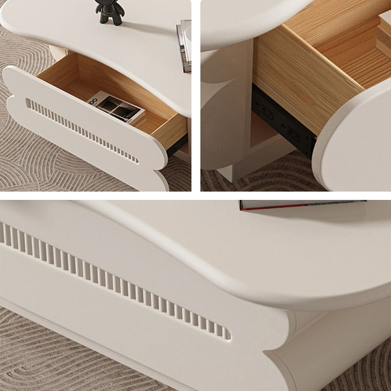 Modern Coffee Table White Wood Free Form Single Coffee Table with 2 Drawers