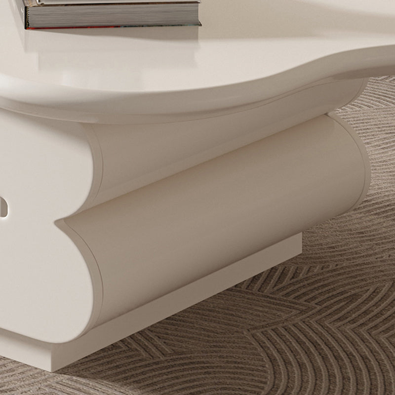 Modern Coffee Table White Wood Free Form Single Coffee Table with 2 Drawers