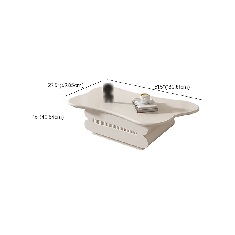 Modern Coffee Table White Wood Free Form Single Coffee Table with 2 Drawers