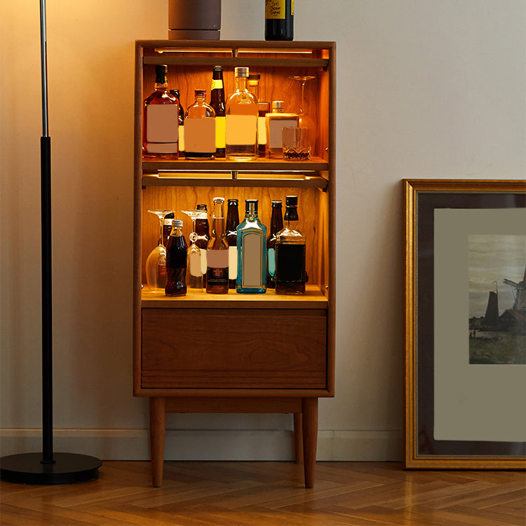 43.3" Tall Natural 1-Drawer Side Cabinet in Cherry 2 Glass Door Solid Wood Chest