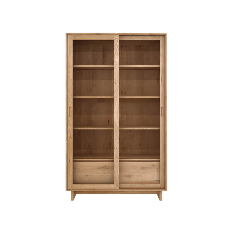 72" Tall Natural Glass Paned Accent Cabinet 2 Drawers Solid Wood Chest