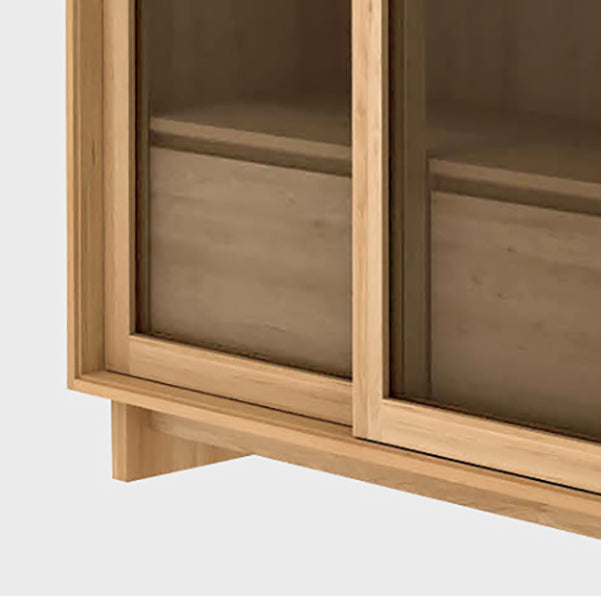 72" Tall Natural Glass Paned Accent Cabinet 2 Drawers Solid Wood Chest