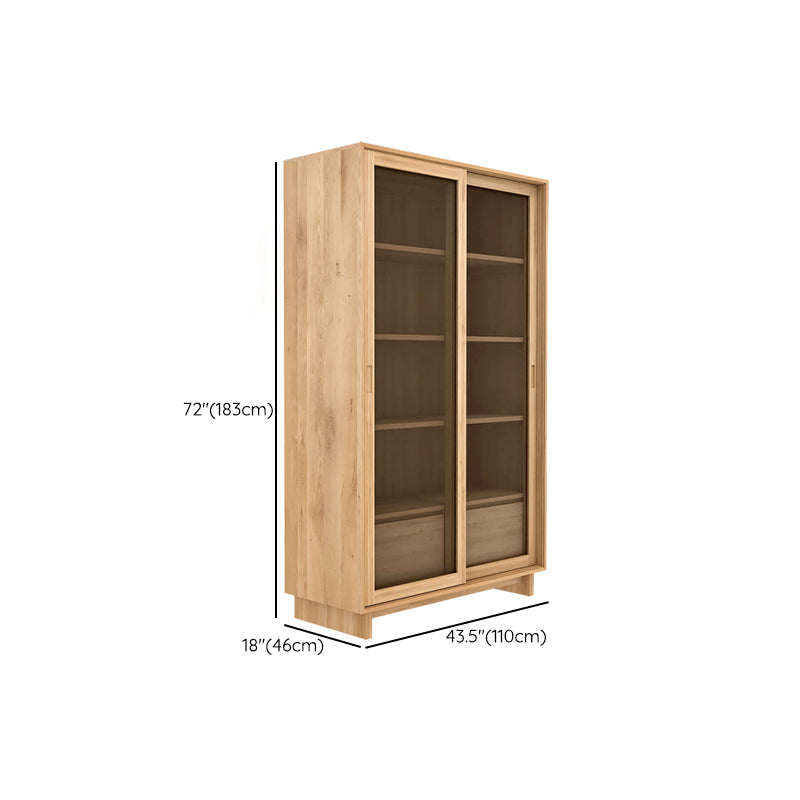 72" Tall Natural Glass Paned Accent Cabinet 2 Drawers Solid Wood Chest