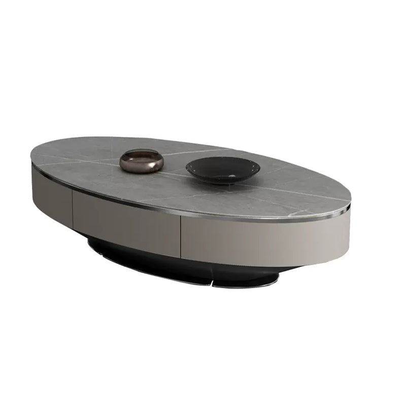 Glam Pedestal Base Coffee Table with Stone Top and Metal Base