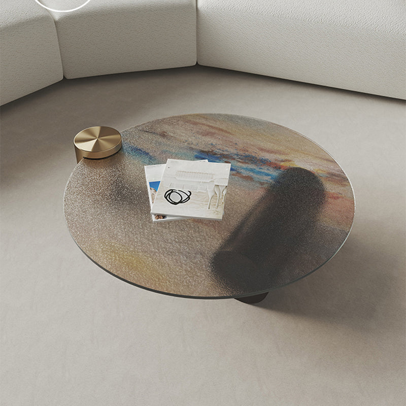 Round Glass Coffee Table 2 Legs Tropical Single Coffee Table