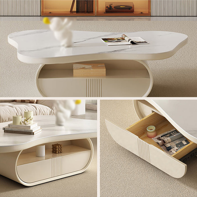 Modern Coffee Table Free Form Single Coffee Table with Storage Drawers