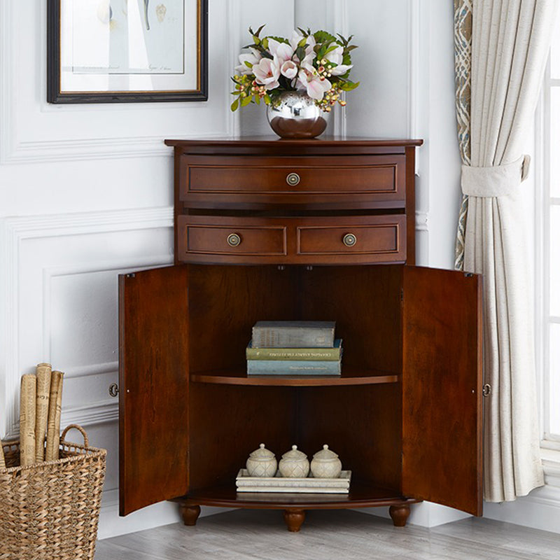 Mid-Century Modern Home Paned Cabinet Solid Wood Corner Side Cabinet