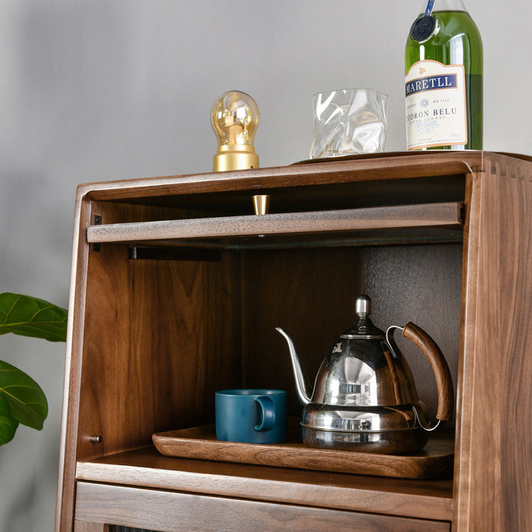 43.7" Tall 2-Drawer & 2-Door Cabinet Pine Wood Glass Paned Chest