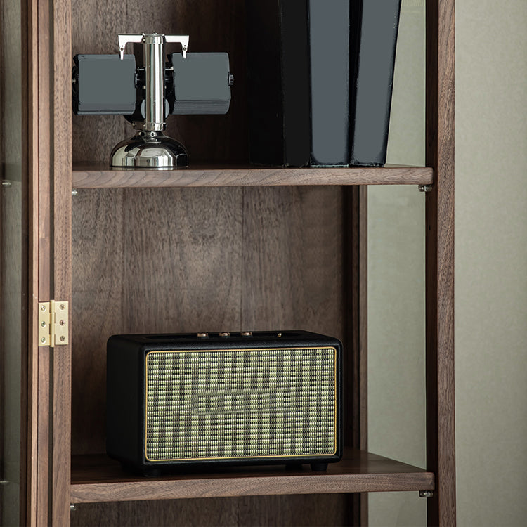66.9" Tall 2-Drawer Accent Cabinet Solid Wood Glass Paned Side Cabinet in Walnut Brown