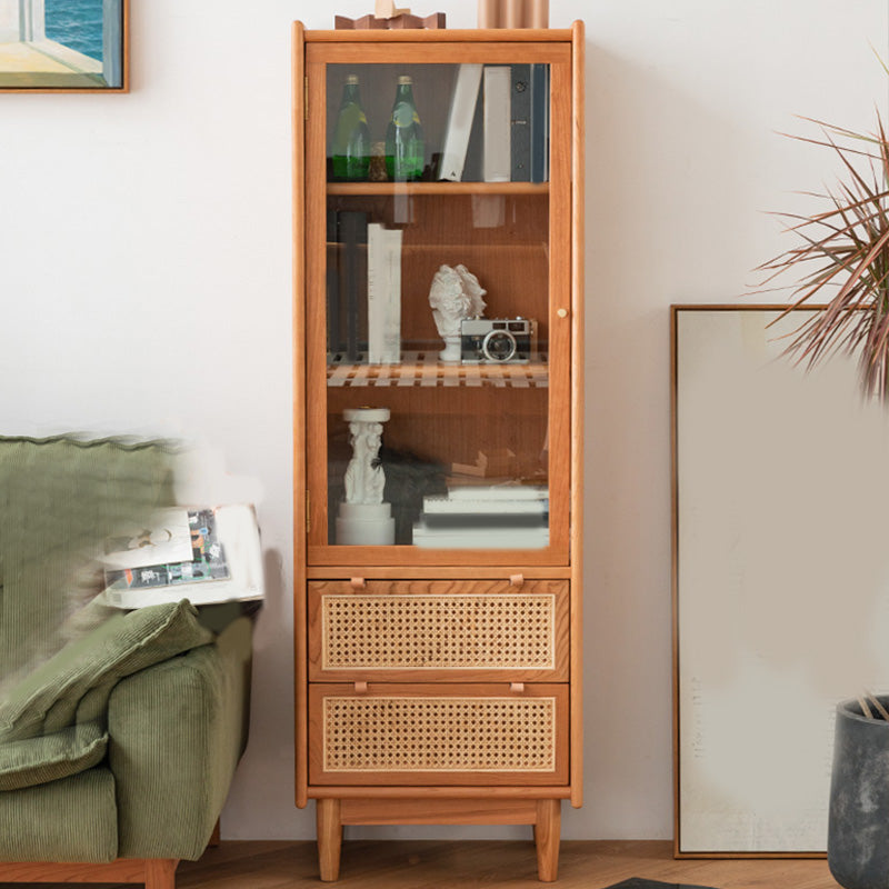 59" Tall Pine Wood Accent Cabinet Natural 1-Door Chest with 2-Drawer