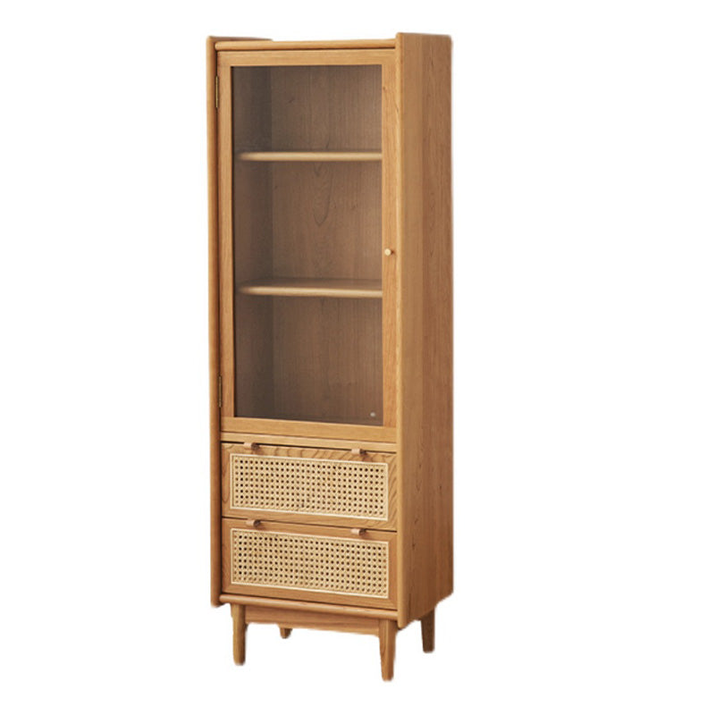 59" Tall Pine Wood Accent Cabinet Natural 1-Door Chest with 2-Drawer