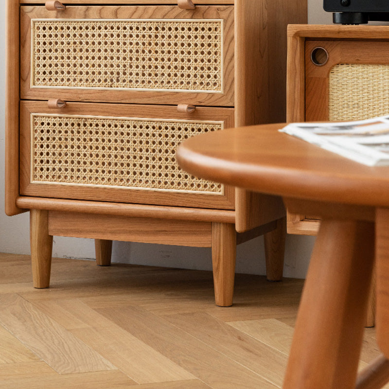 59" Tall Pine Wood Accent Cabinet Natural 1-Door Chest with 2-Drawer