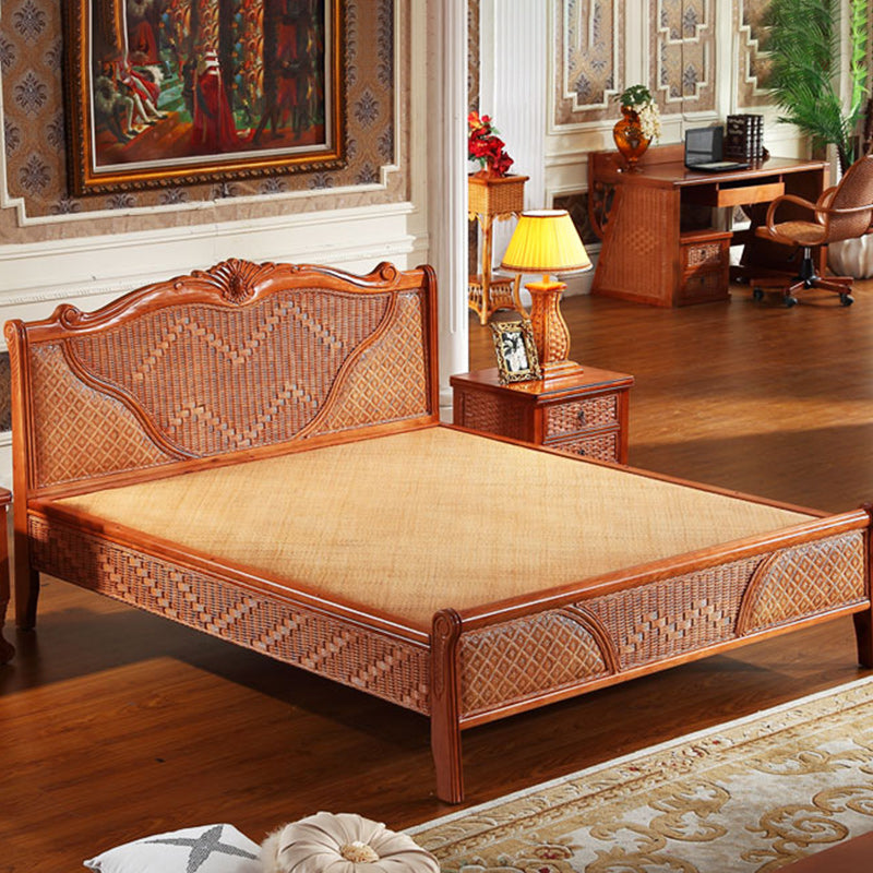 Mid Century Beveled Standard Bed Wicker & Rattan Bed Frame in Natural