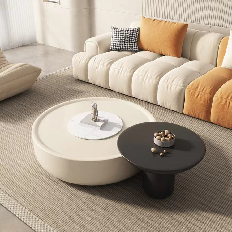 Contemporary Round Cream Coffee Table Set with Storage Drawer