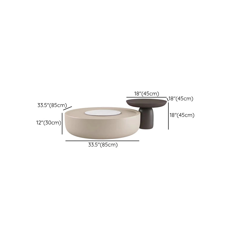 Contemporary Round Cream Coffee Table Set with Storage Drawer