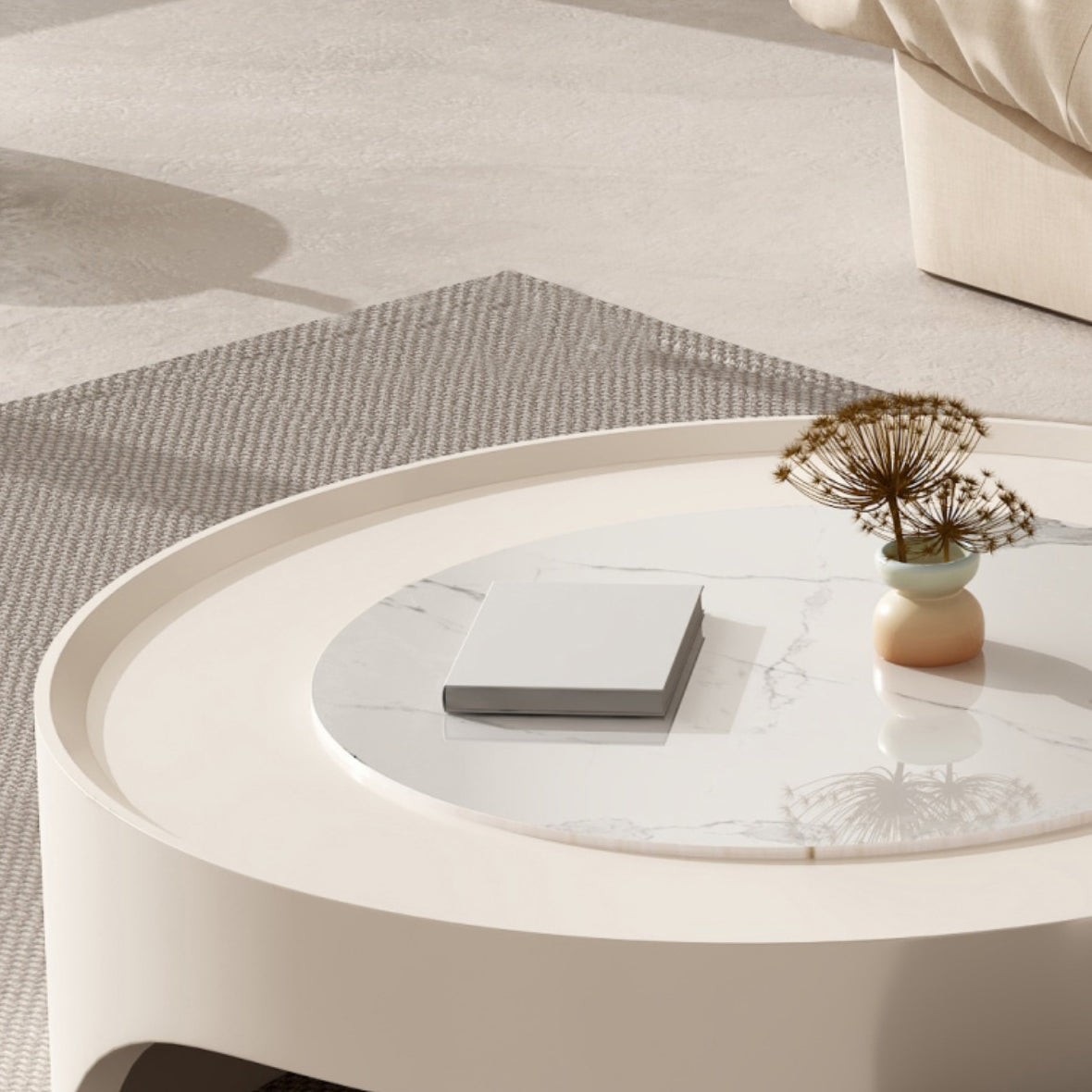 Modern 2 Nesting Coffee Table Set Round Slate Cocktail Table with 2 Drawers