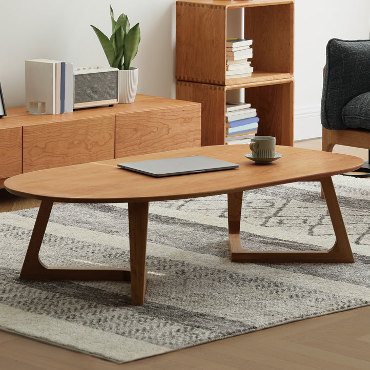 Ash Wood 2 Legs Coffee Table Elliptical 2 Nesting Cocktail Table Set