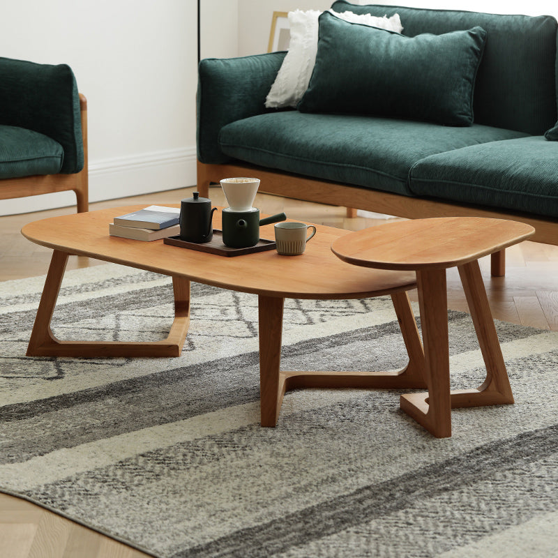 Ash Wood 2 Legs Coffee Table Elliptical 2 Nesting Cocktail Table Set