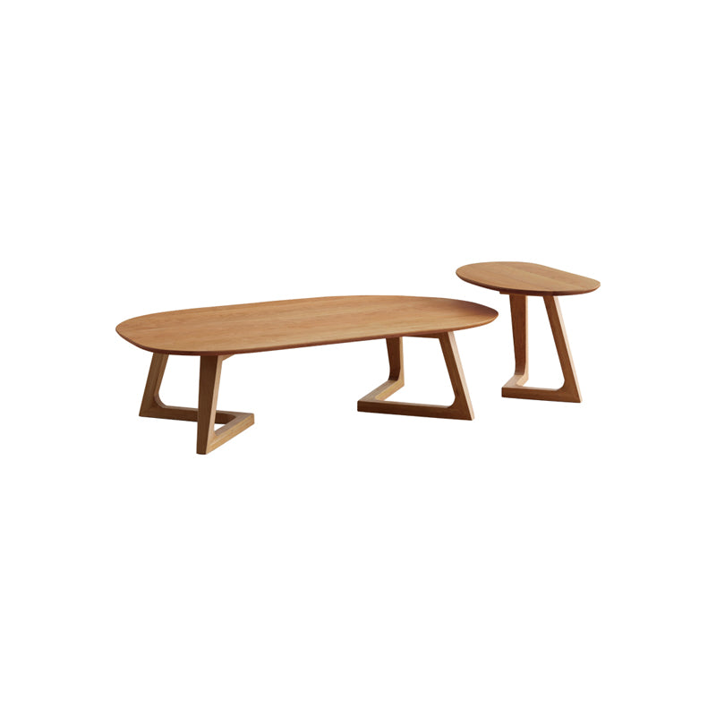 Ash Wood 2 Legs Coffee Table Elliptical 2 Nesting Cocktail Table Set