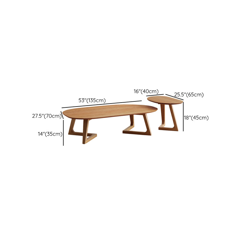Ash Wood 2 Legs Coffee Table Elliptical 2 Nesting Cocktail Table Set
