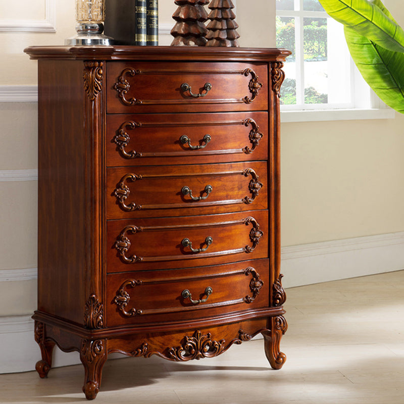 Dark Brown Mid-Century Modern Chest Pine Wood Drawer Knobs Rectangle Accent Chest