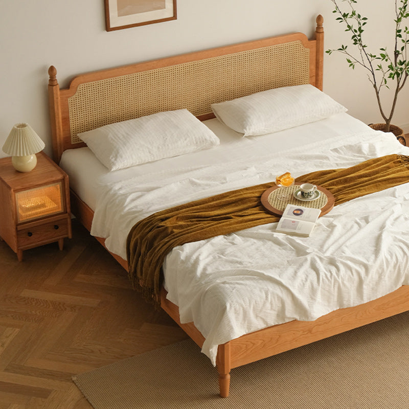 Contemporary Standard Bed Cherry Solid Color Bed Frame With Custom Gold Legs